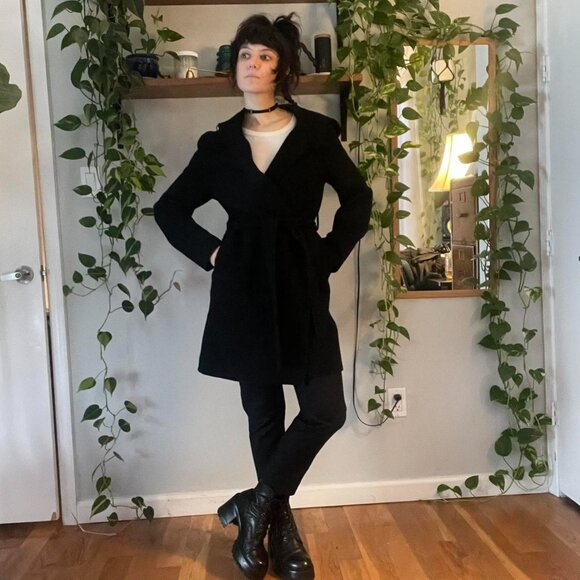 Theory 100% Wool Robe Coat with Hood, Tie, and Pockets - S/M - Picture 4 of 8